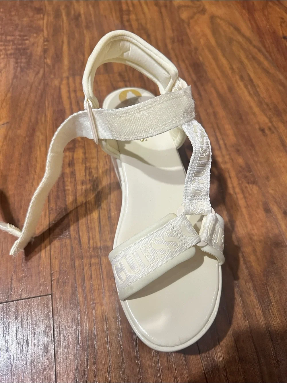 GUESS Cream Embroidered Logo Platform Sandals